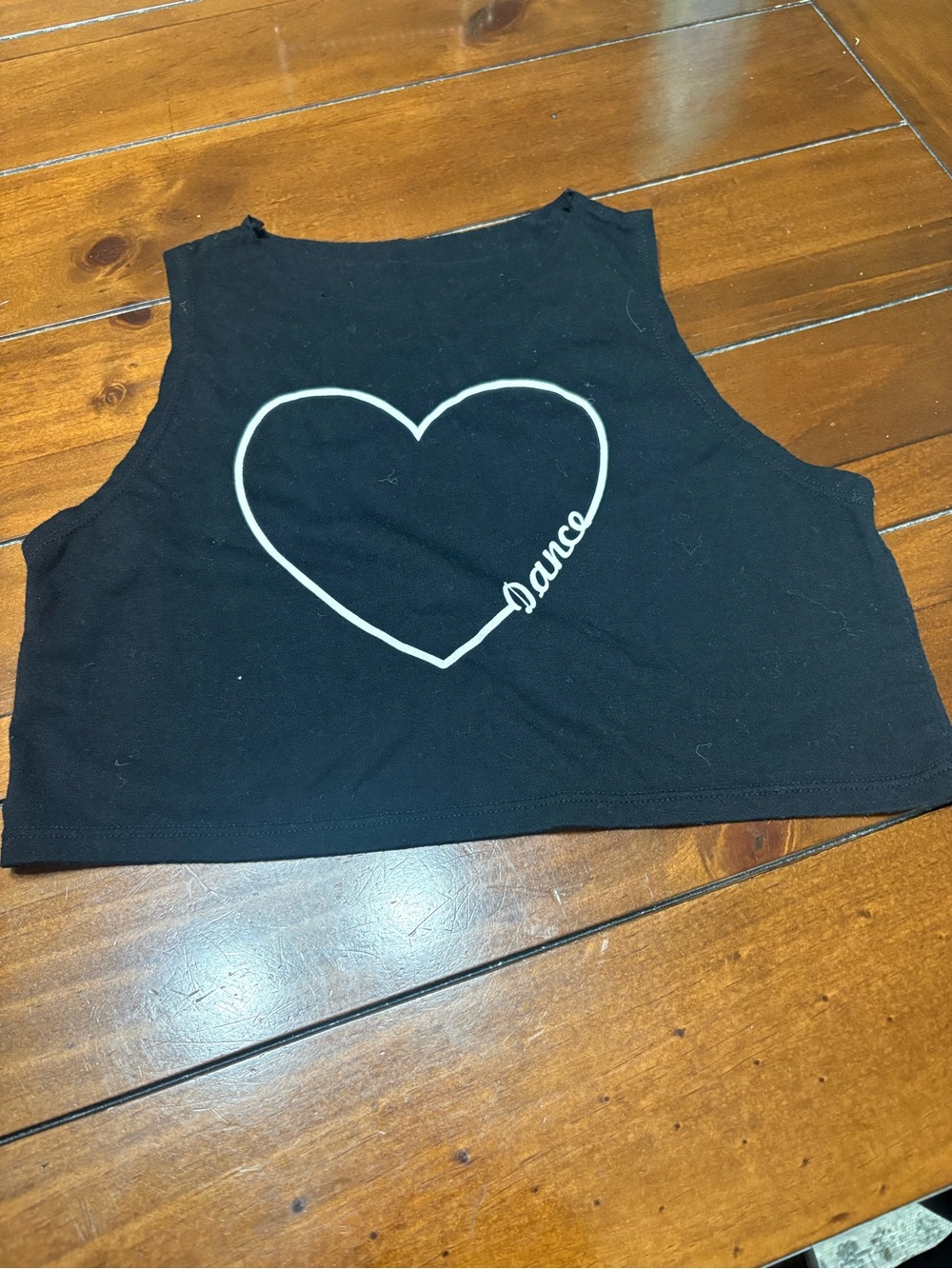 Danz n Motion Black Crop Tank with White Heart & "Dance" Script